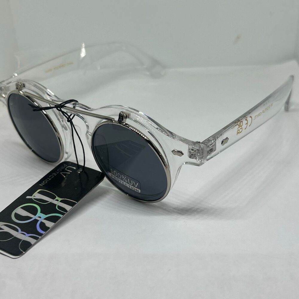 Flip Up Hippie Retro Round Yellow Frame & Lens Sunglasses